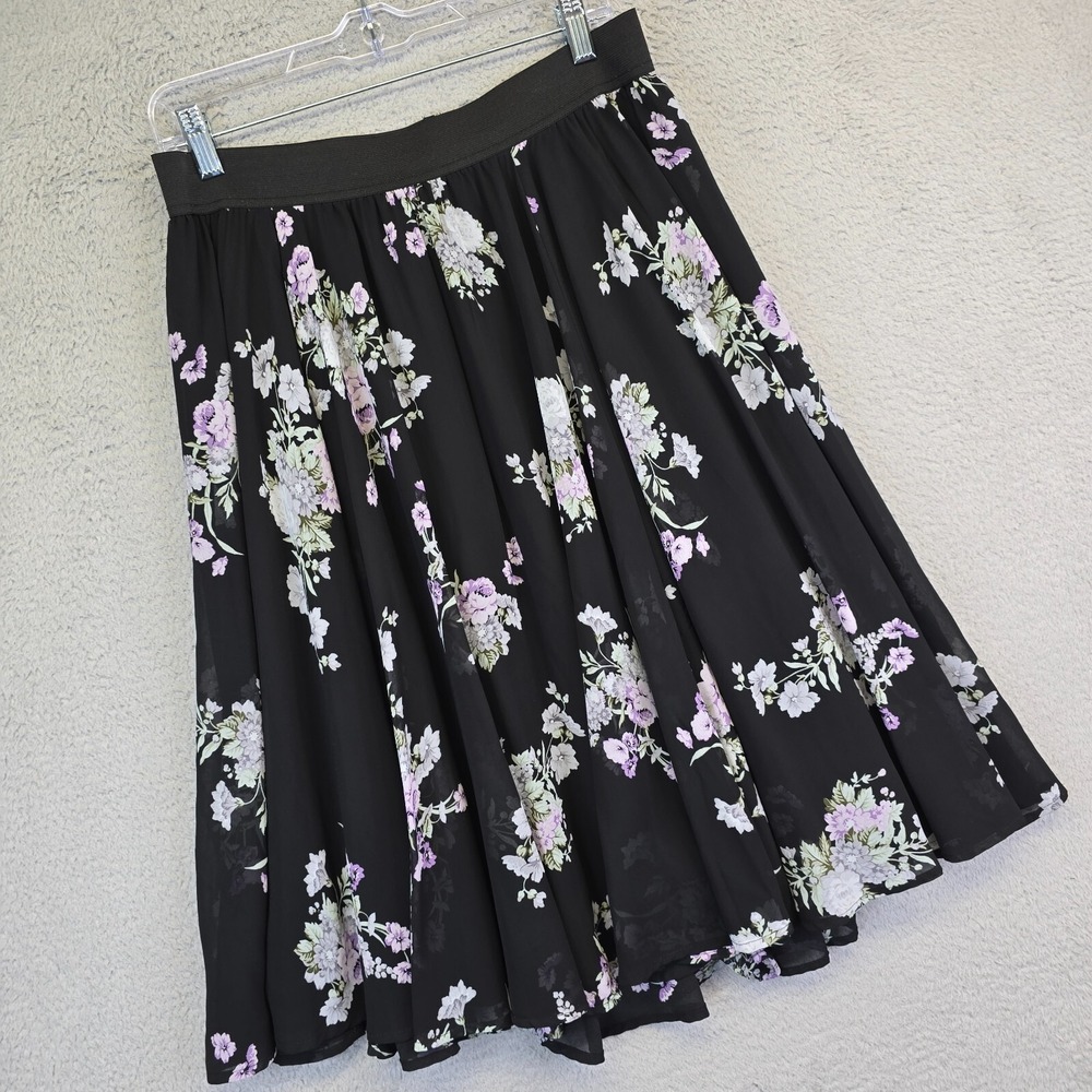 Torrid Skirt Women 00 M Black Elastic Waist Floral Chiffon Whimsigoth Full